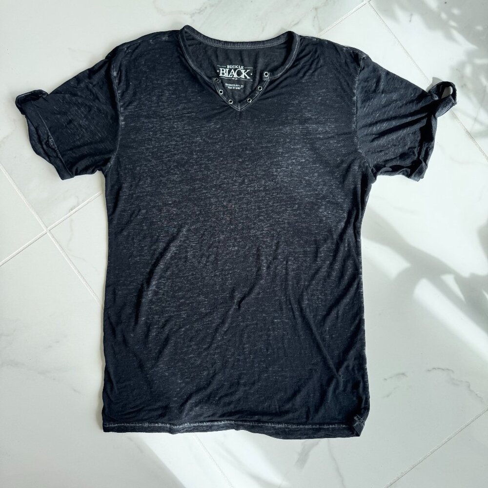 Buckle Mens Black No. 48 Slub Knit Cotton Short Sleeve Shirt Sz XL